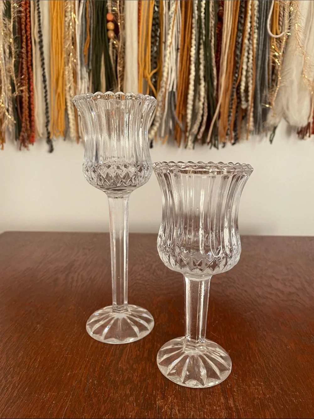 Clear Glass Ribbed Candle Holders - Pair